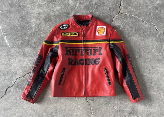 Vintage Rare Leather Jacket Ferrari Michelin Arai Shell 00156 Hype Clothinga Limited Edition.