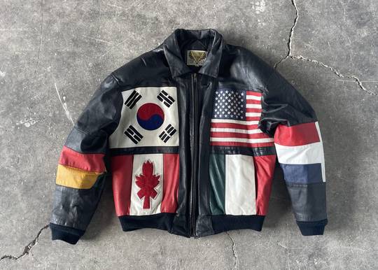 Vintage Ultra Rare Phase 2 Bomber Leather Jacket World Flag  00178 Hype Clothinga Limited Edition