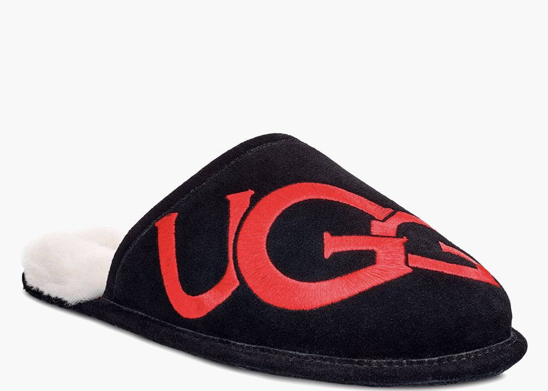 Ugg scuff logo sales black and red