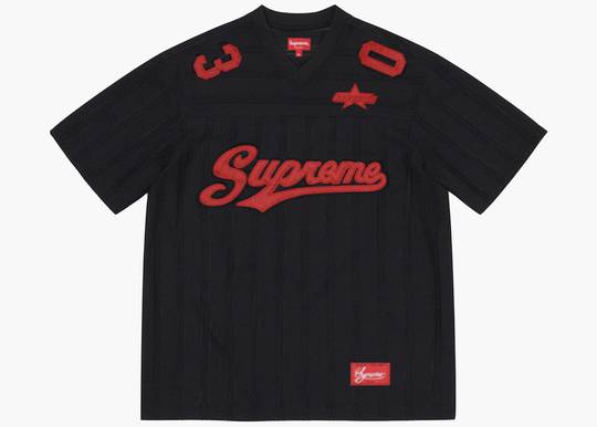 Supreme Mesh Stripe Football Jersey Black | Hype Clothinga