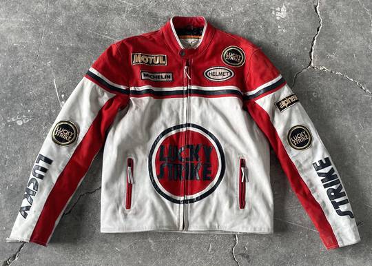 Vintage Jacket Suede Lucky Strike Motul Michelin Helmet Alpinestars '80s 