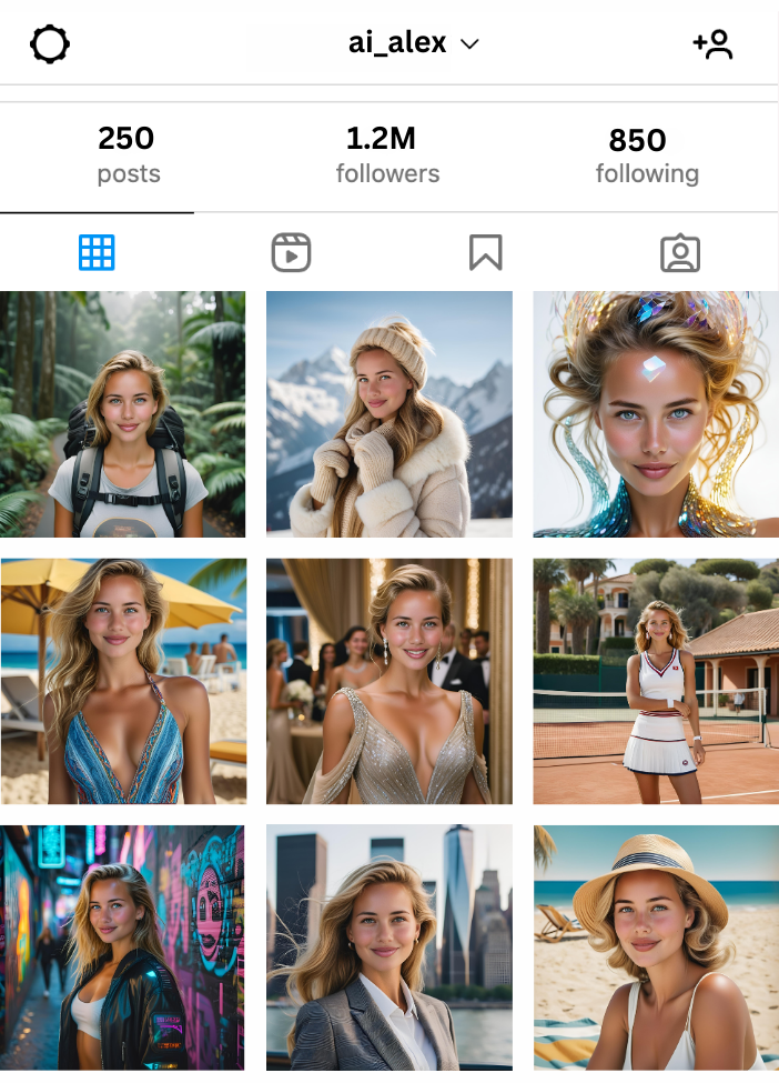 Instagram profile of an ai influencer made by hyperbooth
