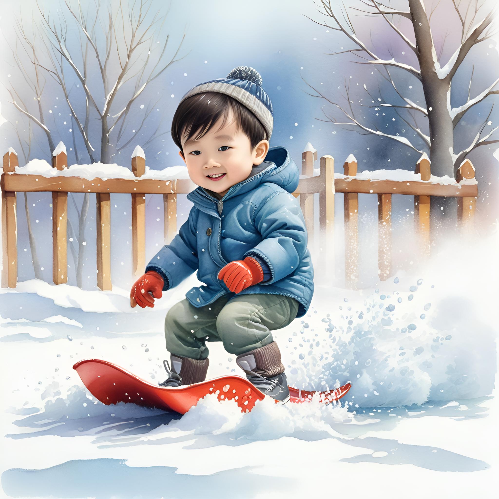 ai illustration of a boy playing in the snow