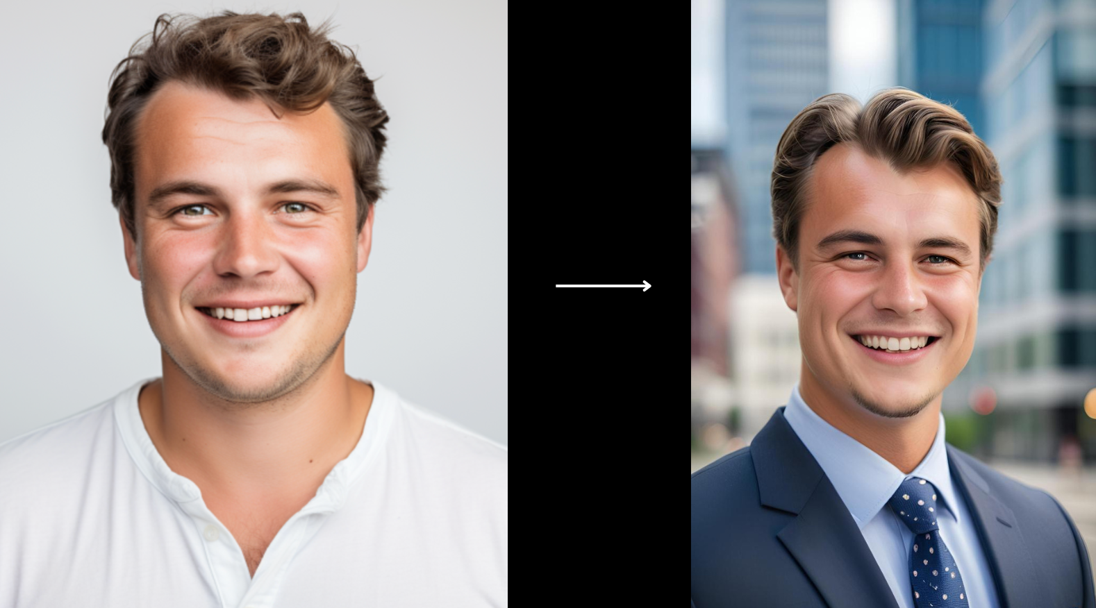 input and output of corporate headshot generated by ai 