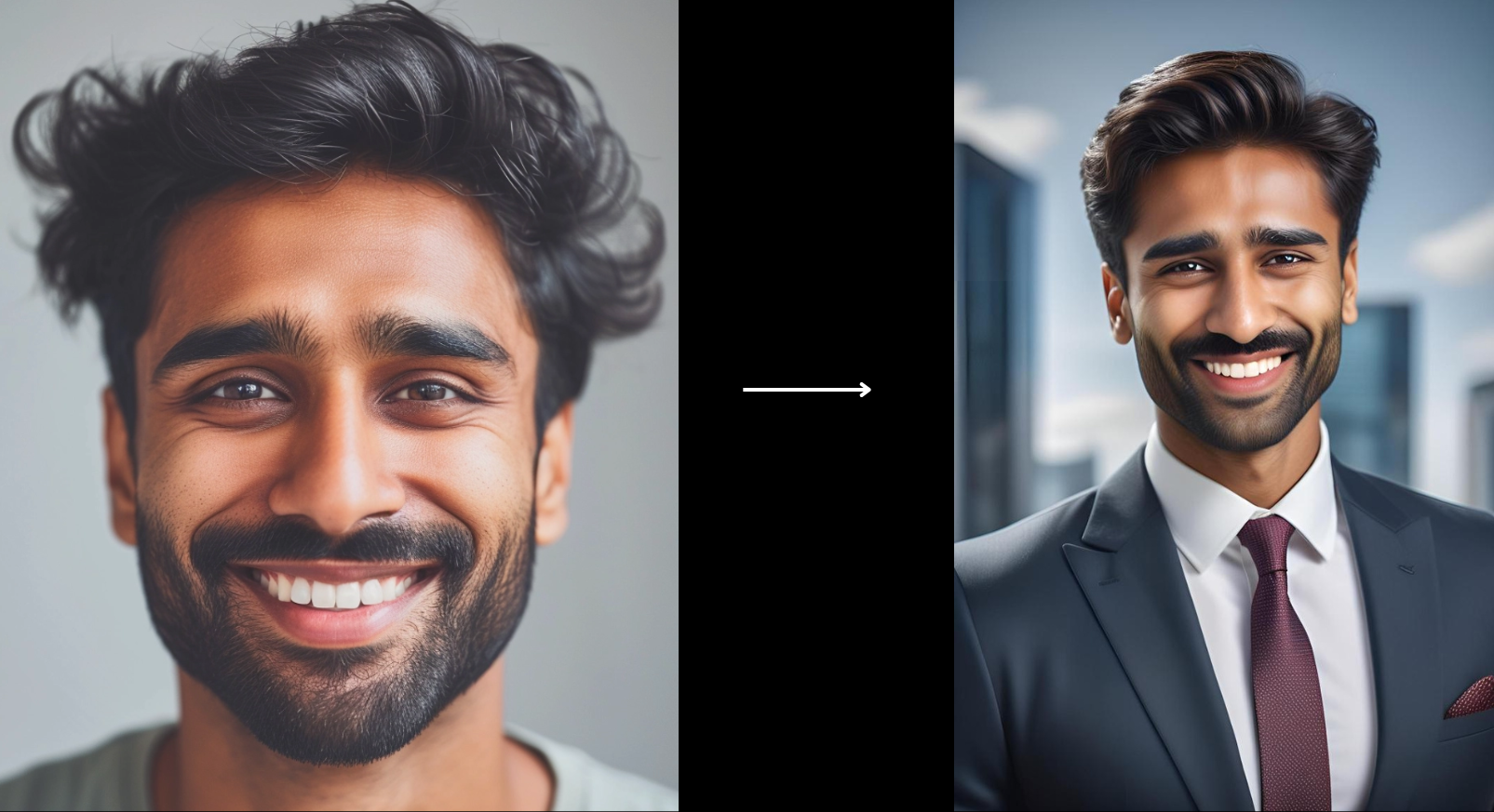 input and output of ai generated corporate headshot of man