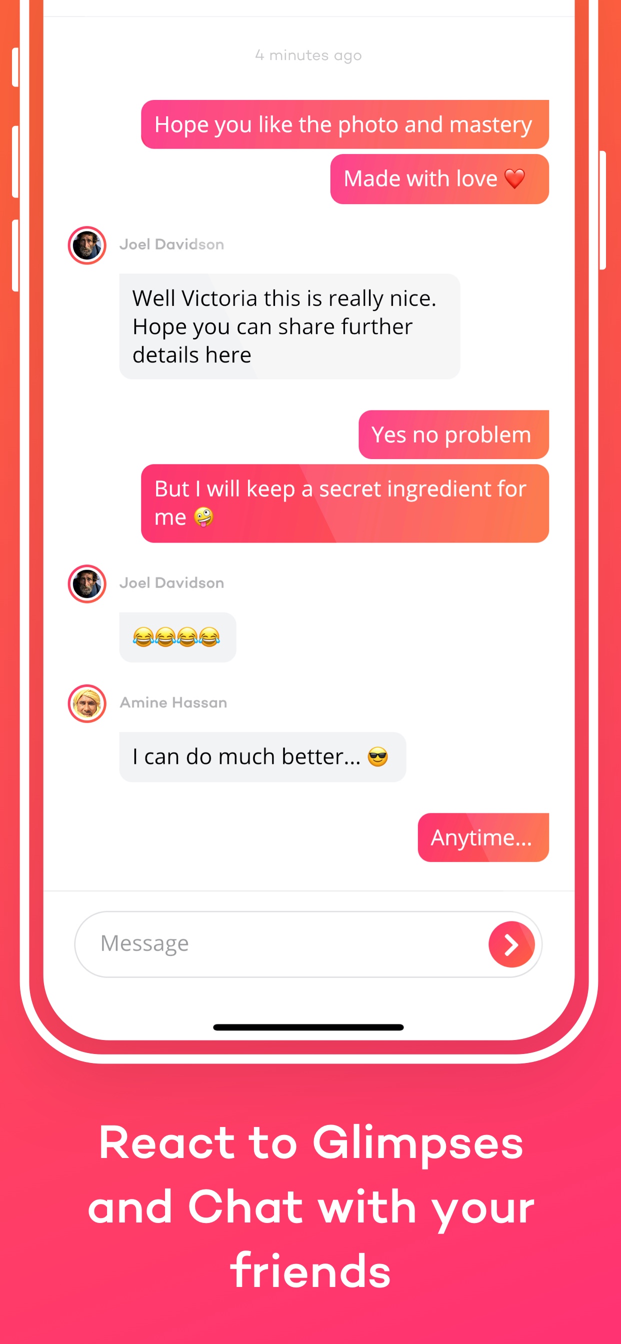 React to Glimpses and Chat with your friends
