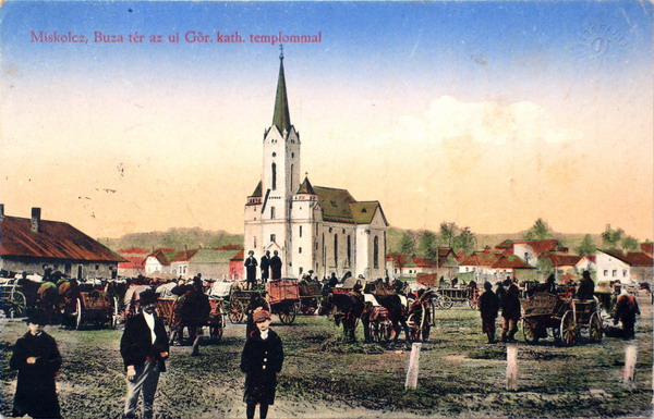 A Búza-tér a görögkatolikus templommal 1915-ben, egykori képeslapon