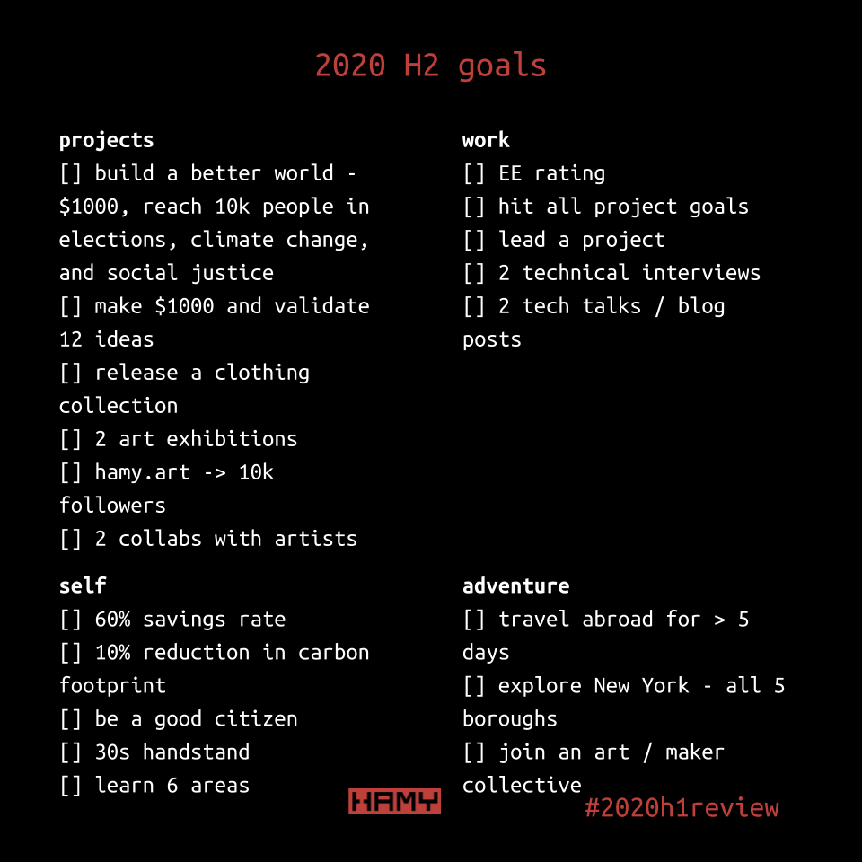 My 2020 H2 Goals