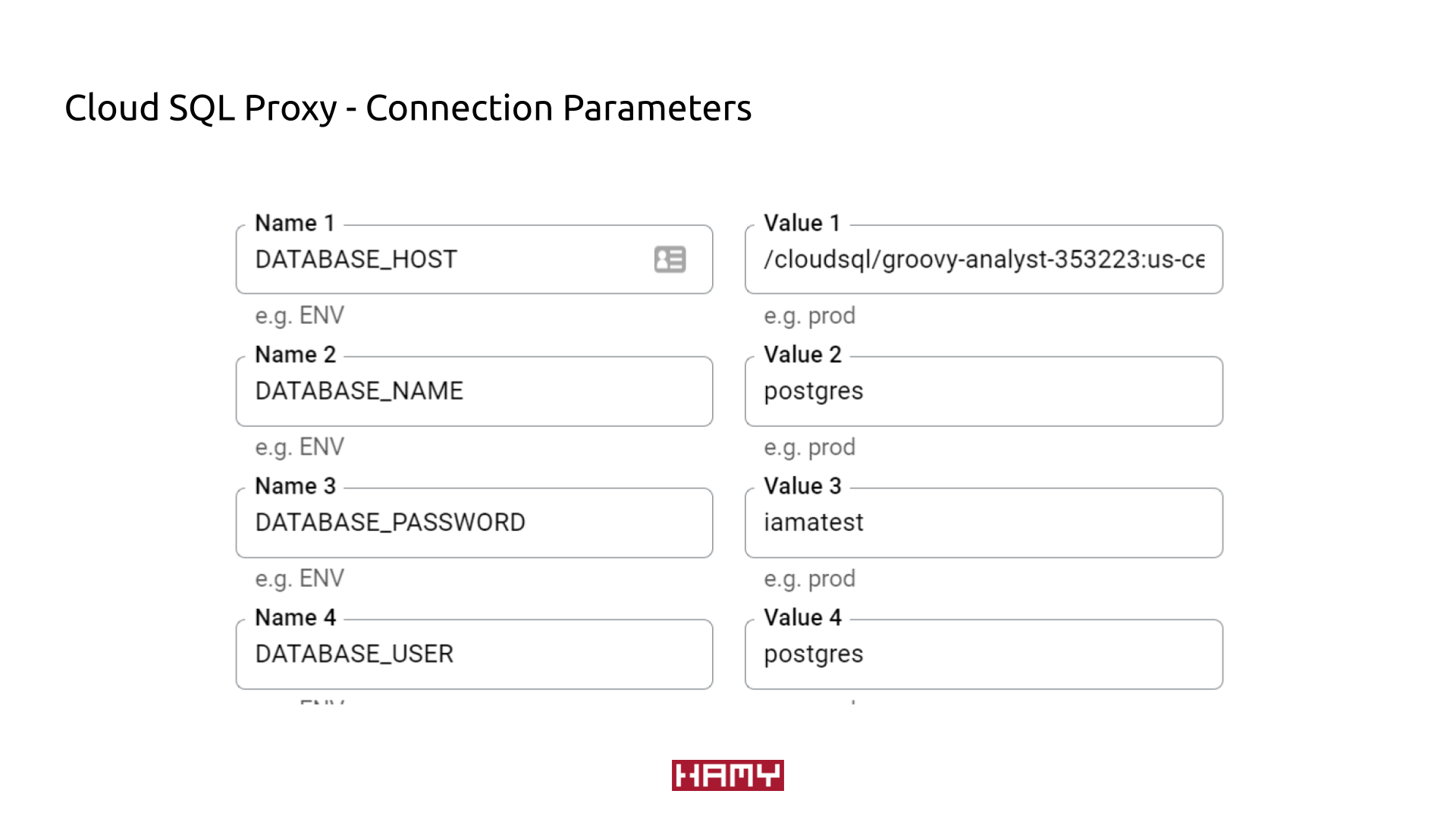 Example connection parameters