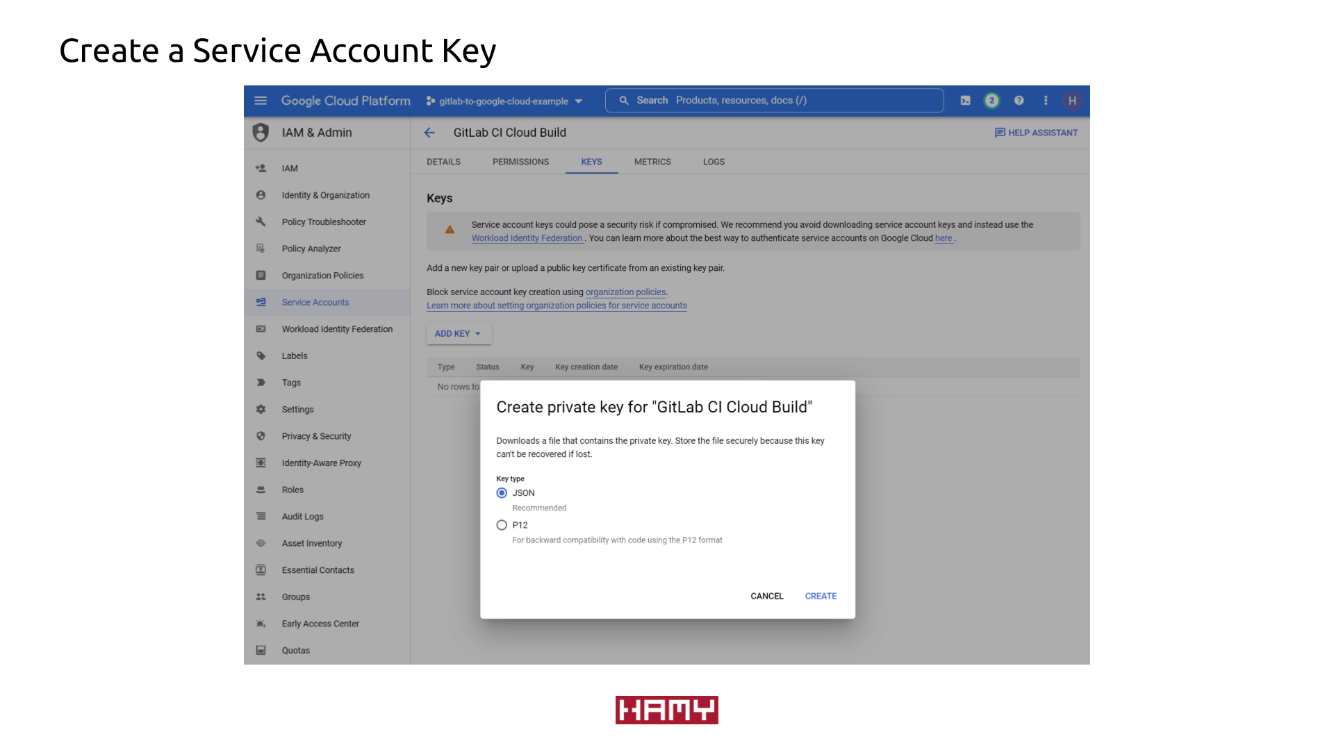 Create a Service Account key