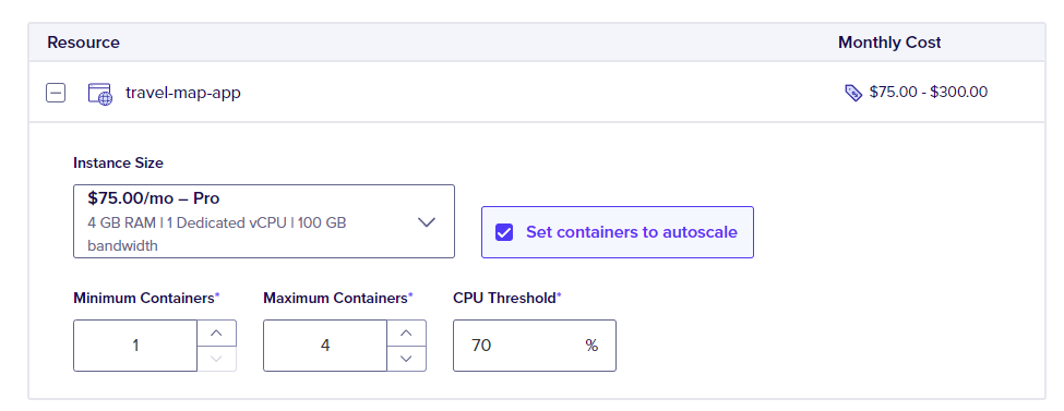 Digital Ocean - Autoscaling minimum containers