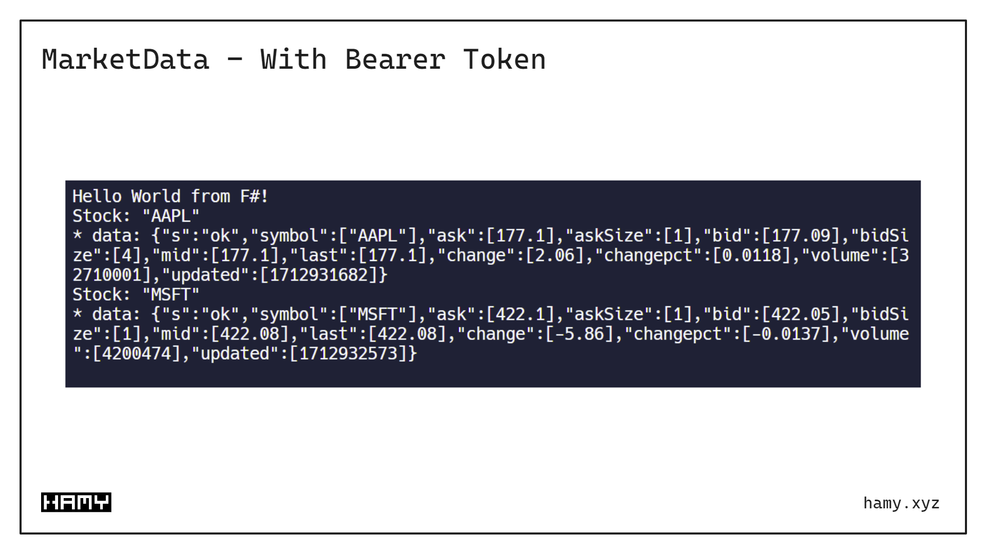 MarketData - includes bearer token