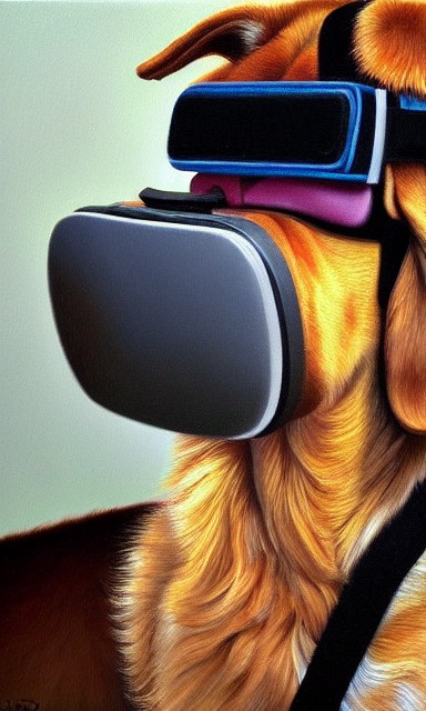 a dog with a virtual reality headset