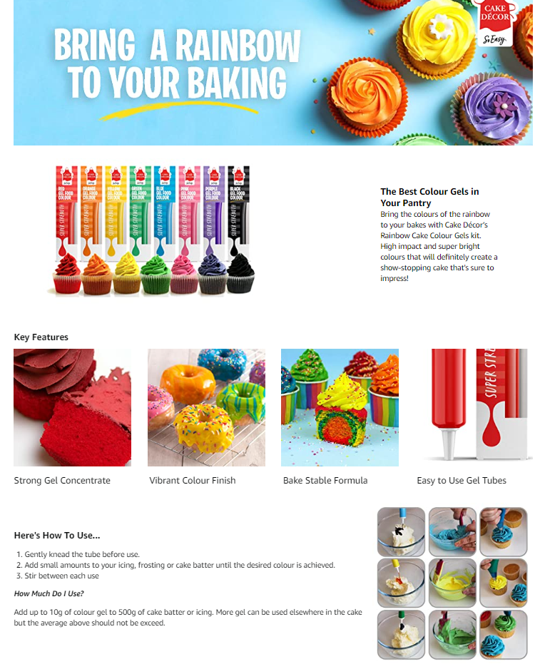 Cake Décor Rainbow Food Colouring Gels | 8 Colours Tube Set | Super Strength Gel Concentrate ...