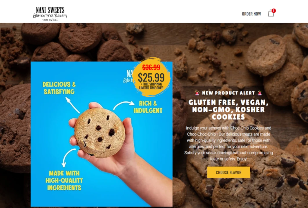 Nani Sweets Landing Page