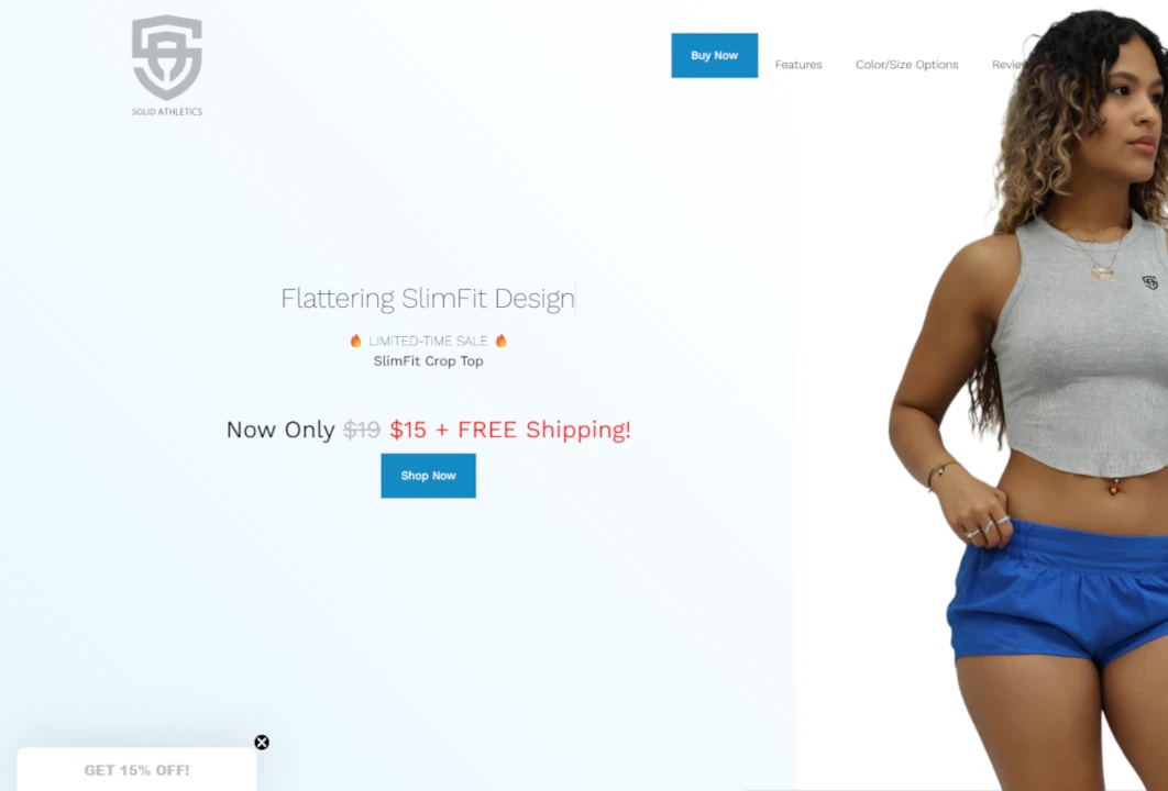 Solid Athletics SlimFit Crop Top Landing Page