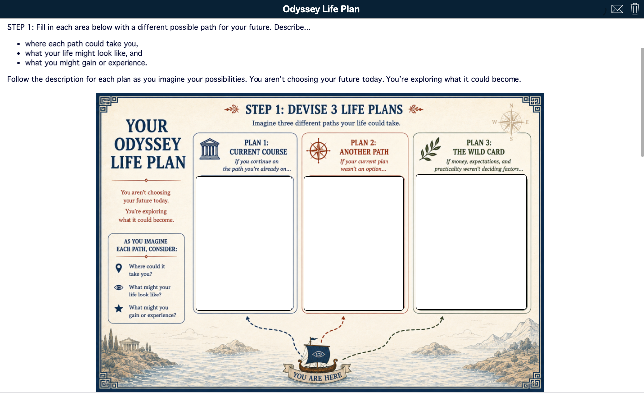 The Odyssey Life Plan student reflection and goal-setting activity