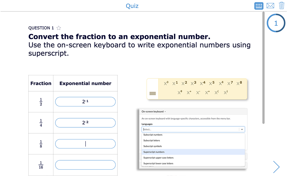 Superscripts & Subscripts on the Onscreen Keyboard