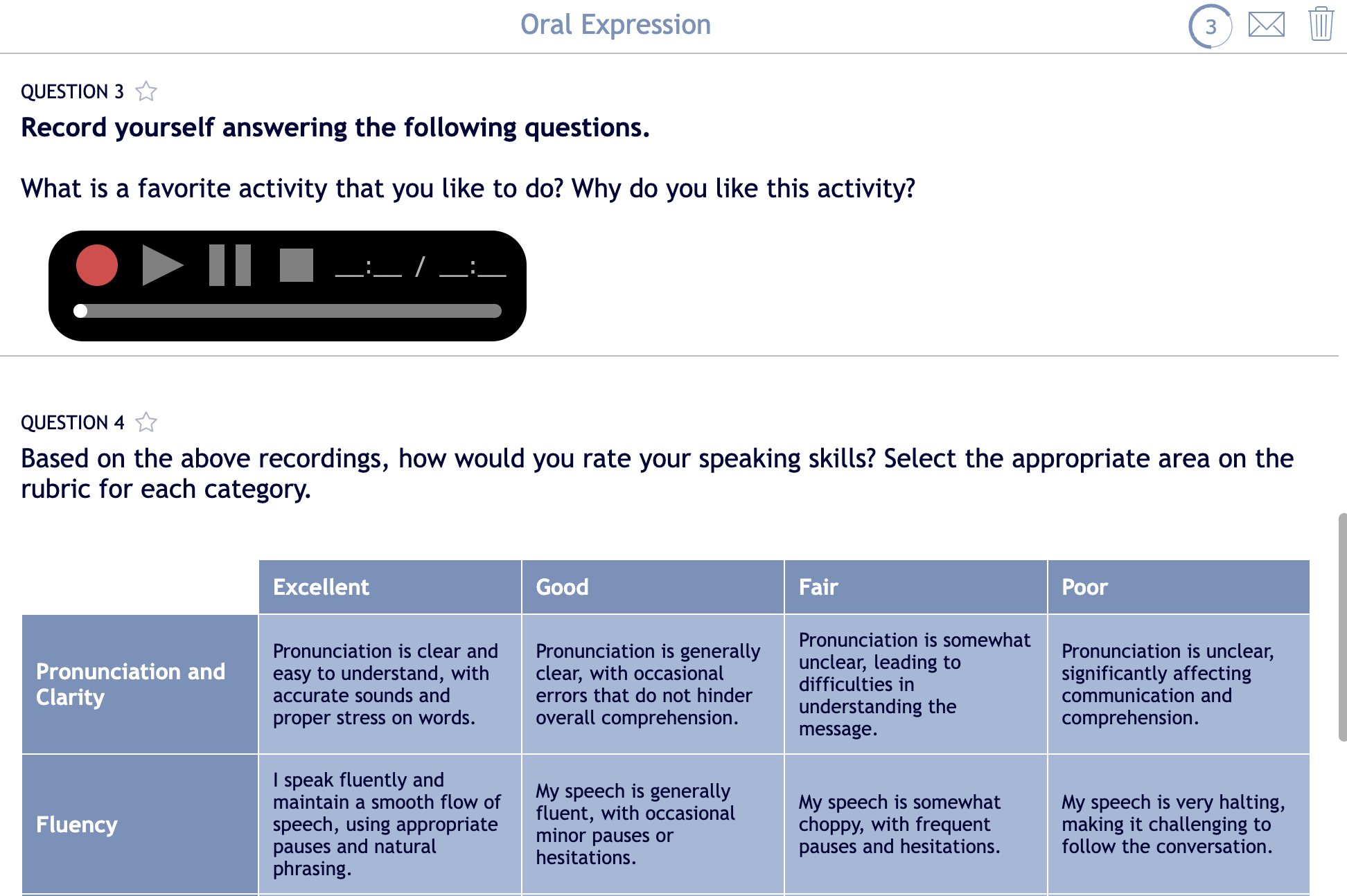 Diagnostic pre-assessment test ELL speaking BookWidgets