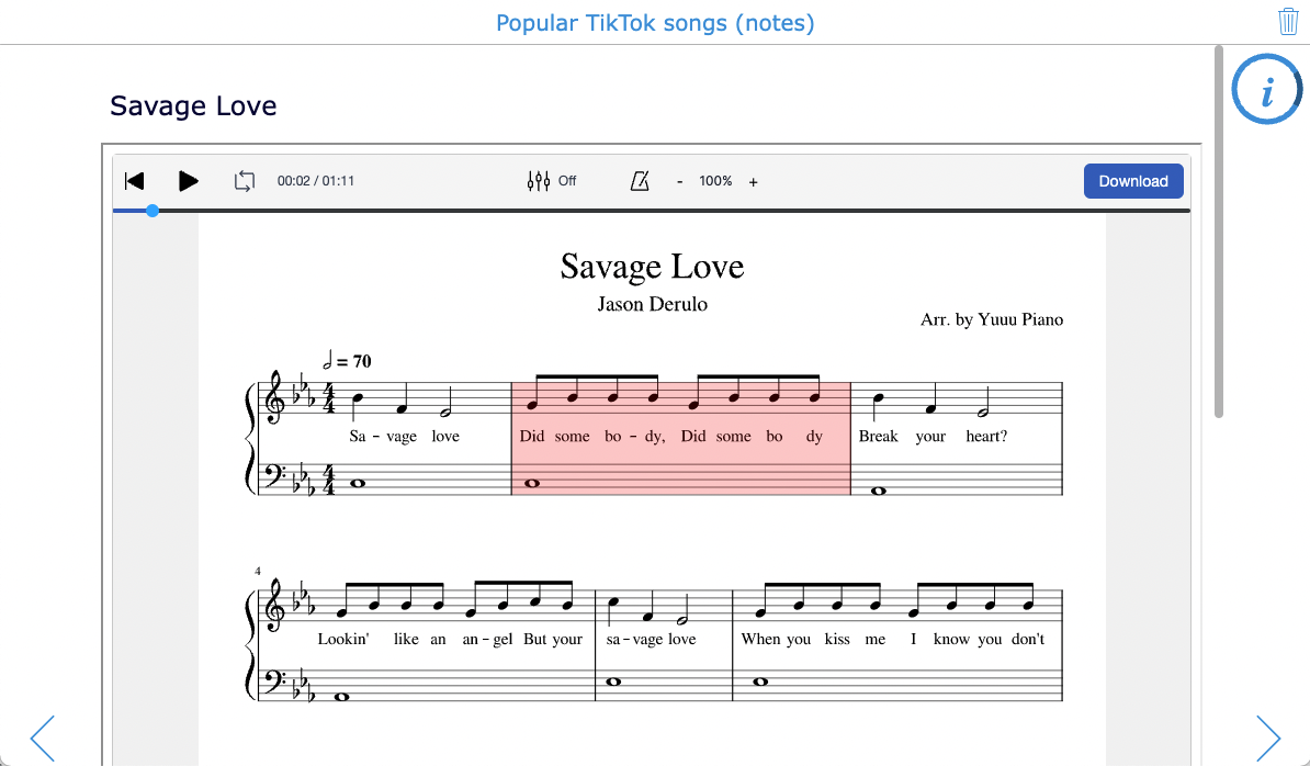 TikTok lesson idea - Music - Notes