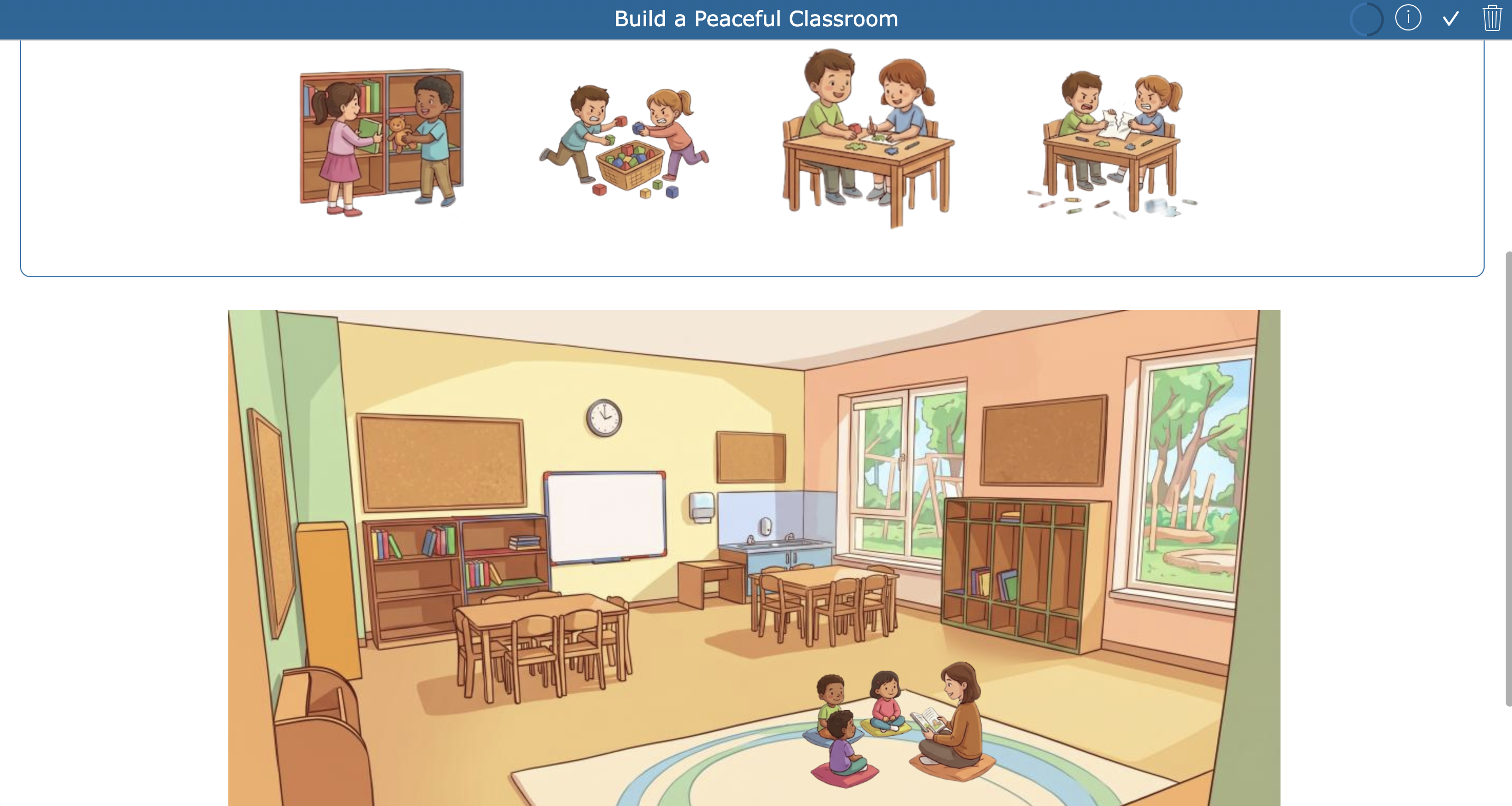 Build a peaceful classroom, picture drag and drop widget for kindergarden