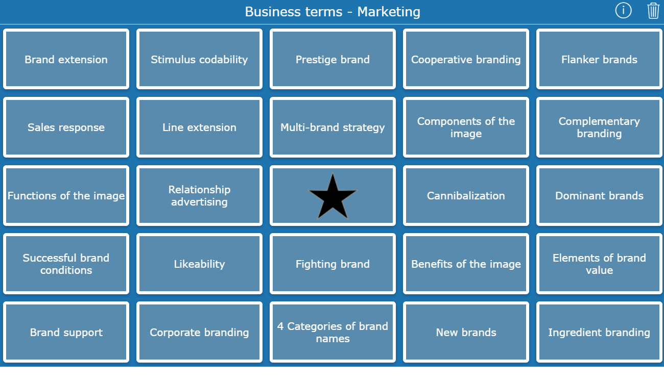 Educational Bingo game with vocabulary cards