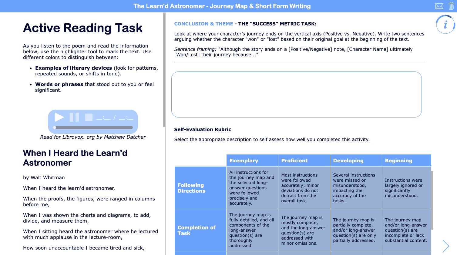 Ready-to-Use Journey Mapping and Short Form Writing Activity featuring Walt Whitman’s poem, "When I Heard the Learn’d Astronomer"