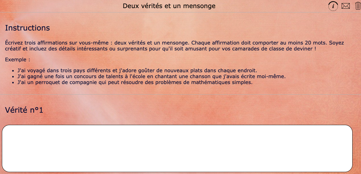activité rentrée scolaire - Deux vérités et un mensonge