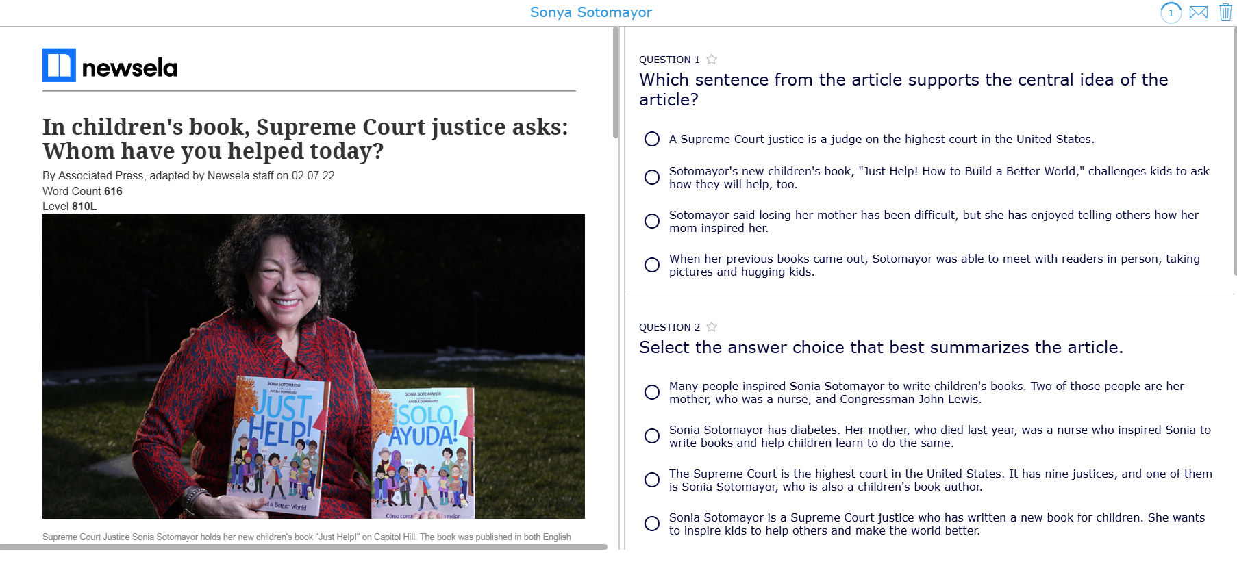 Reading exercises - Sonya Sotomayor