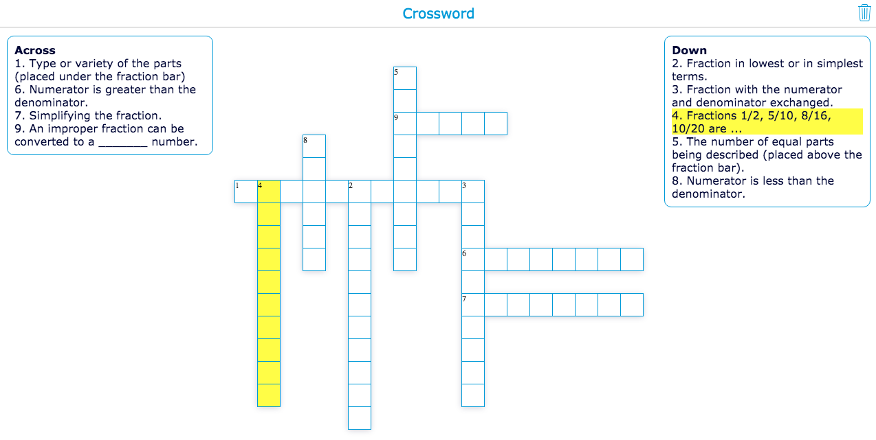 Fractions with the crossword widget