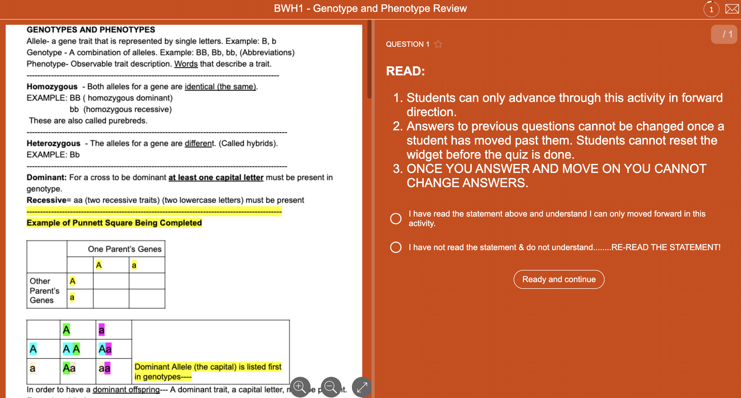 Quiz where students use a resource to answer multiple-choice questions.
