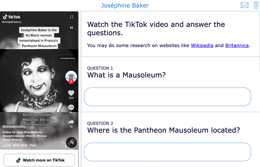 TikTok lesson idea - History - Josephine Baker