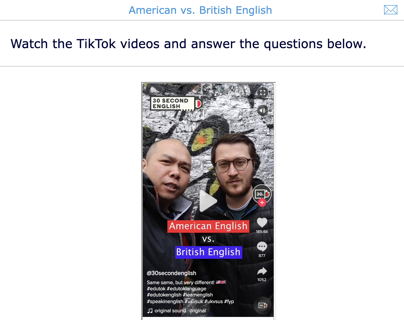 TikTok lesson idea - American vs British English - ESL
