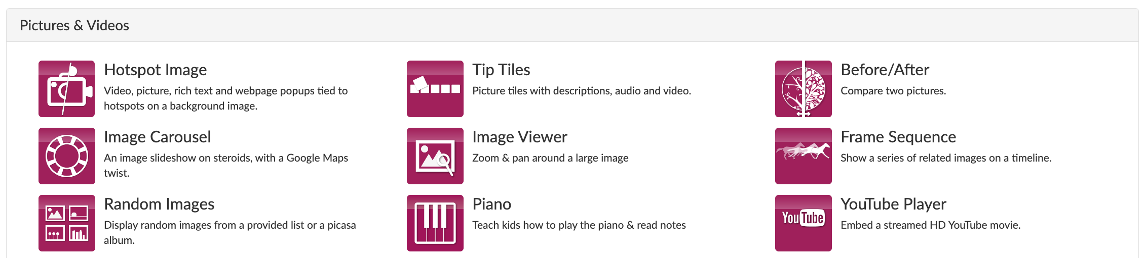 photo and video widgets in bookwidgets