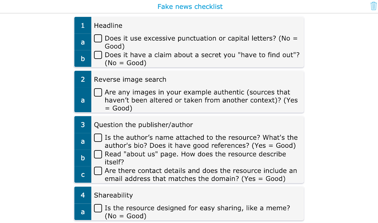 Fake news checklist for students