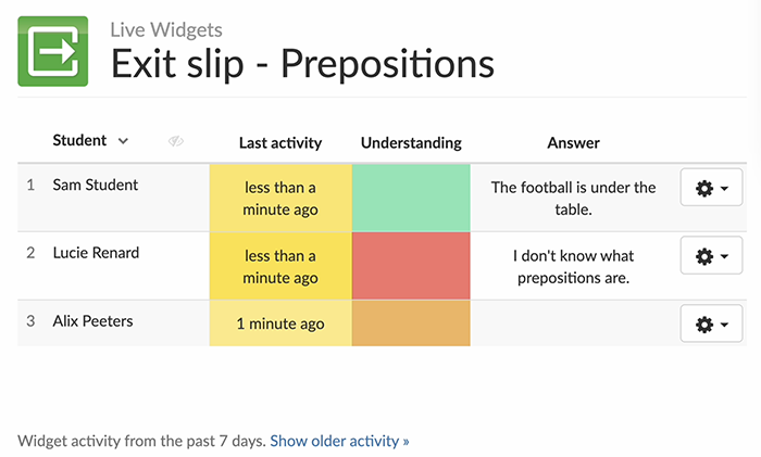 Exit slip widget - Live widgets dashboard bookwidgets