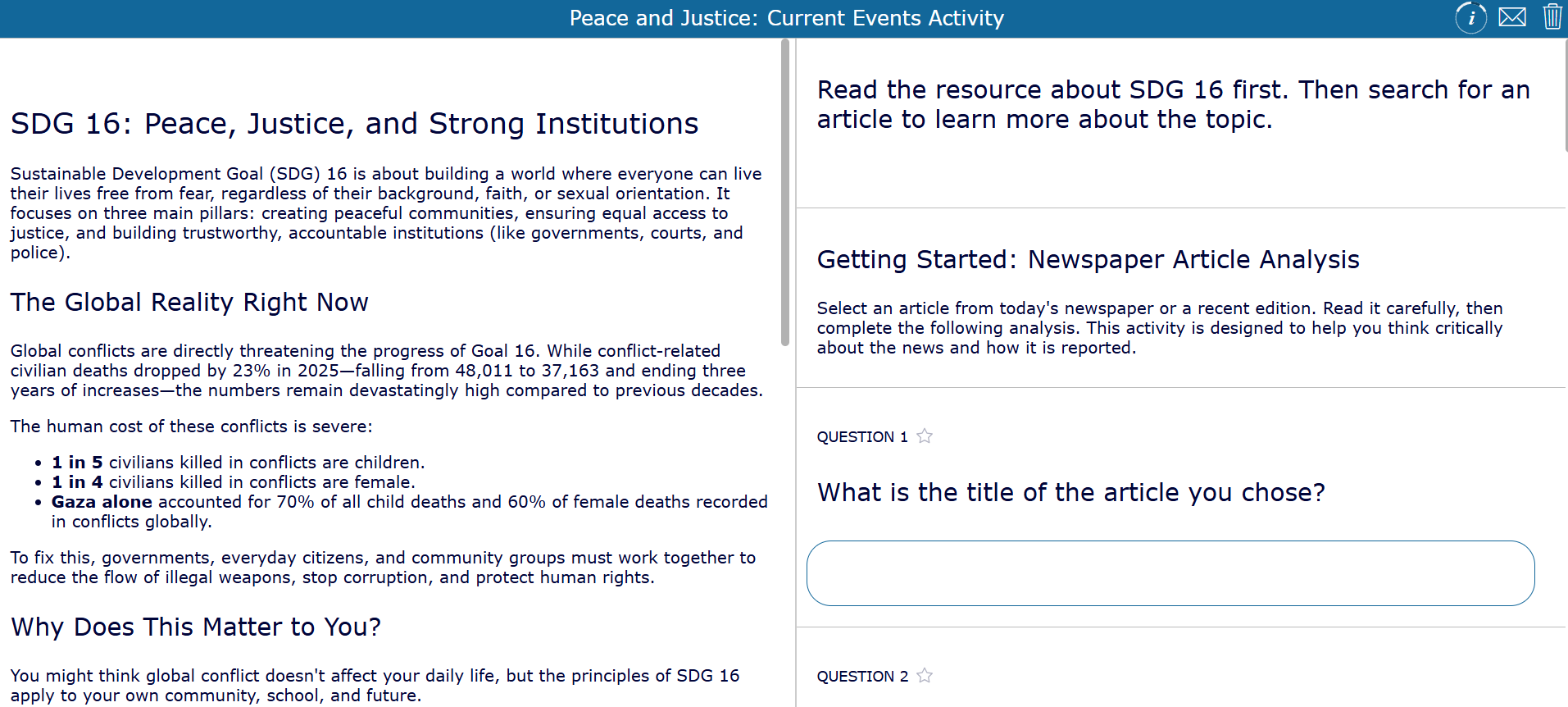 Newspaper Articles BookWidgets split worksheet activity