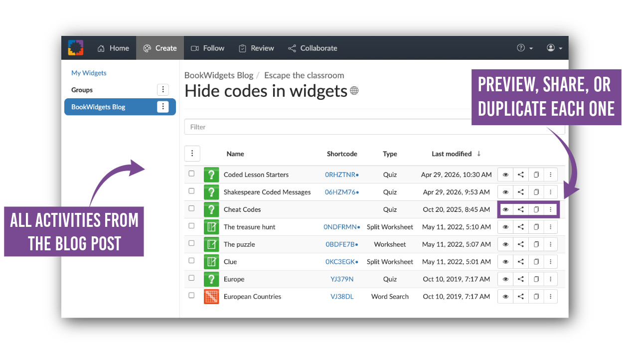 BookWidgets Folder of collection of ready to use templates and lessons