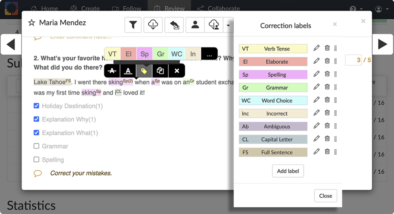 Reporting dashboard and feedback in BookWidgets