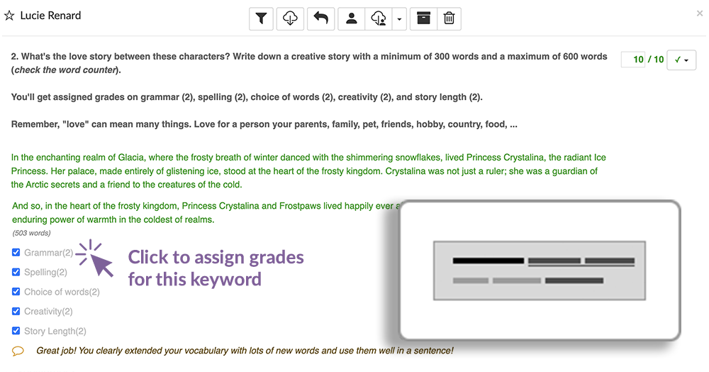 Assign grades for keywords in BookWidgets