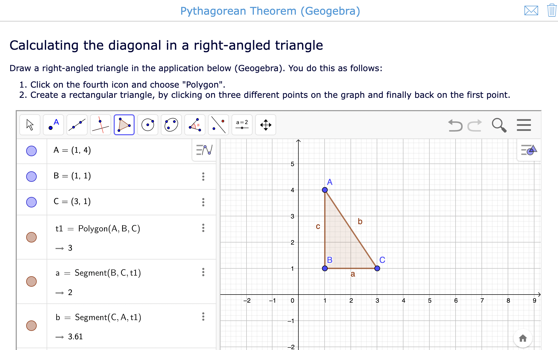 Geogebra lesson idea - Math - Pythagorean Theorem