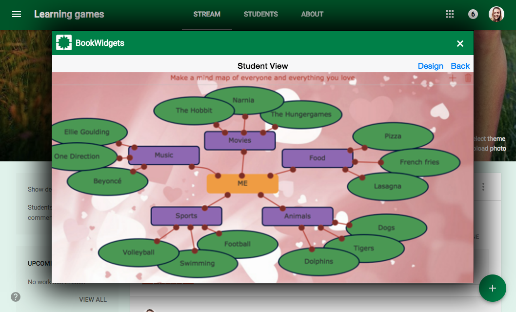 learning game Mind map in Google Classroom 
