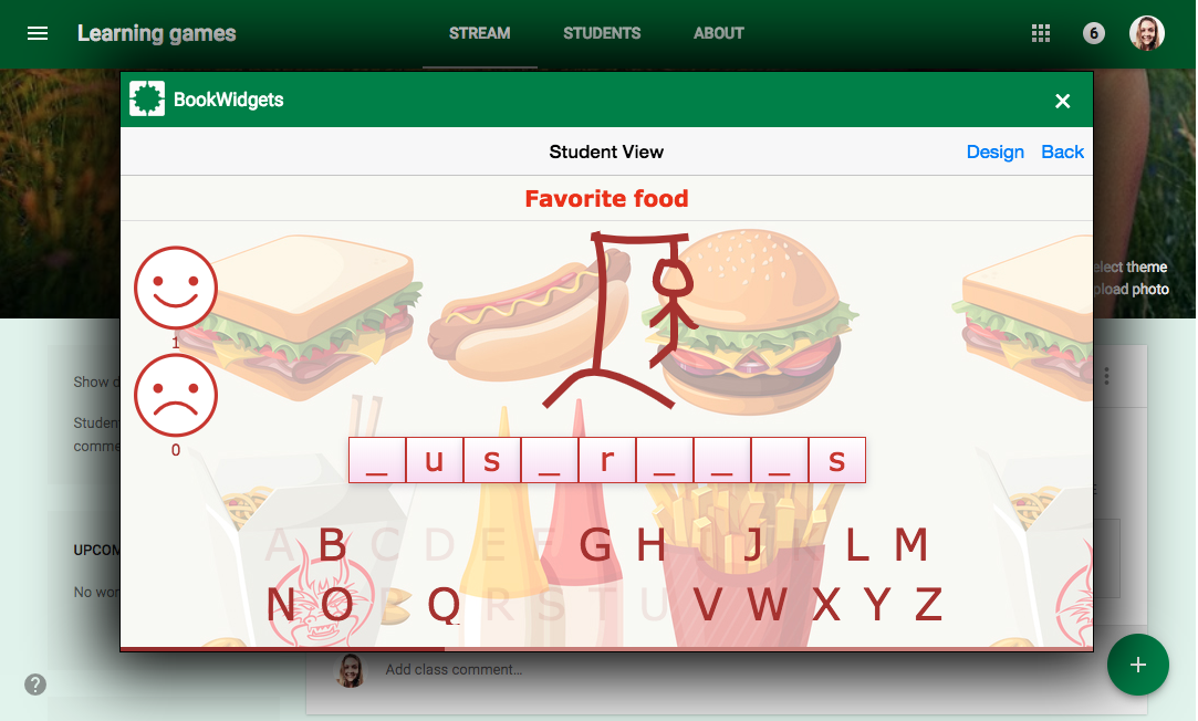 Learning game hangman in Google Classroom