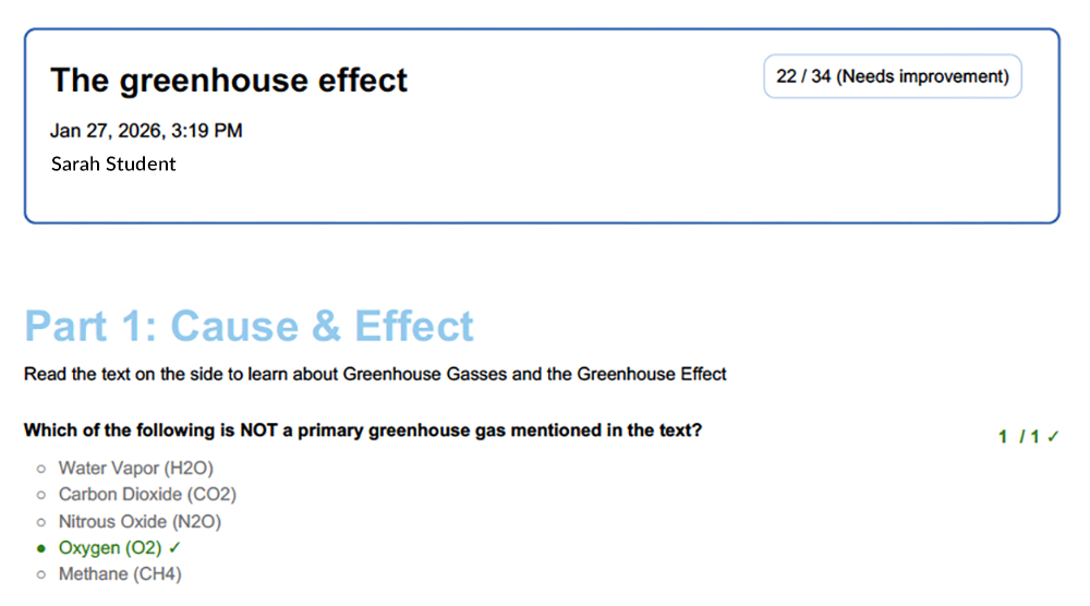 Grading scales view in BookWidgets for student feedback