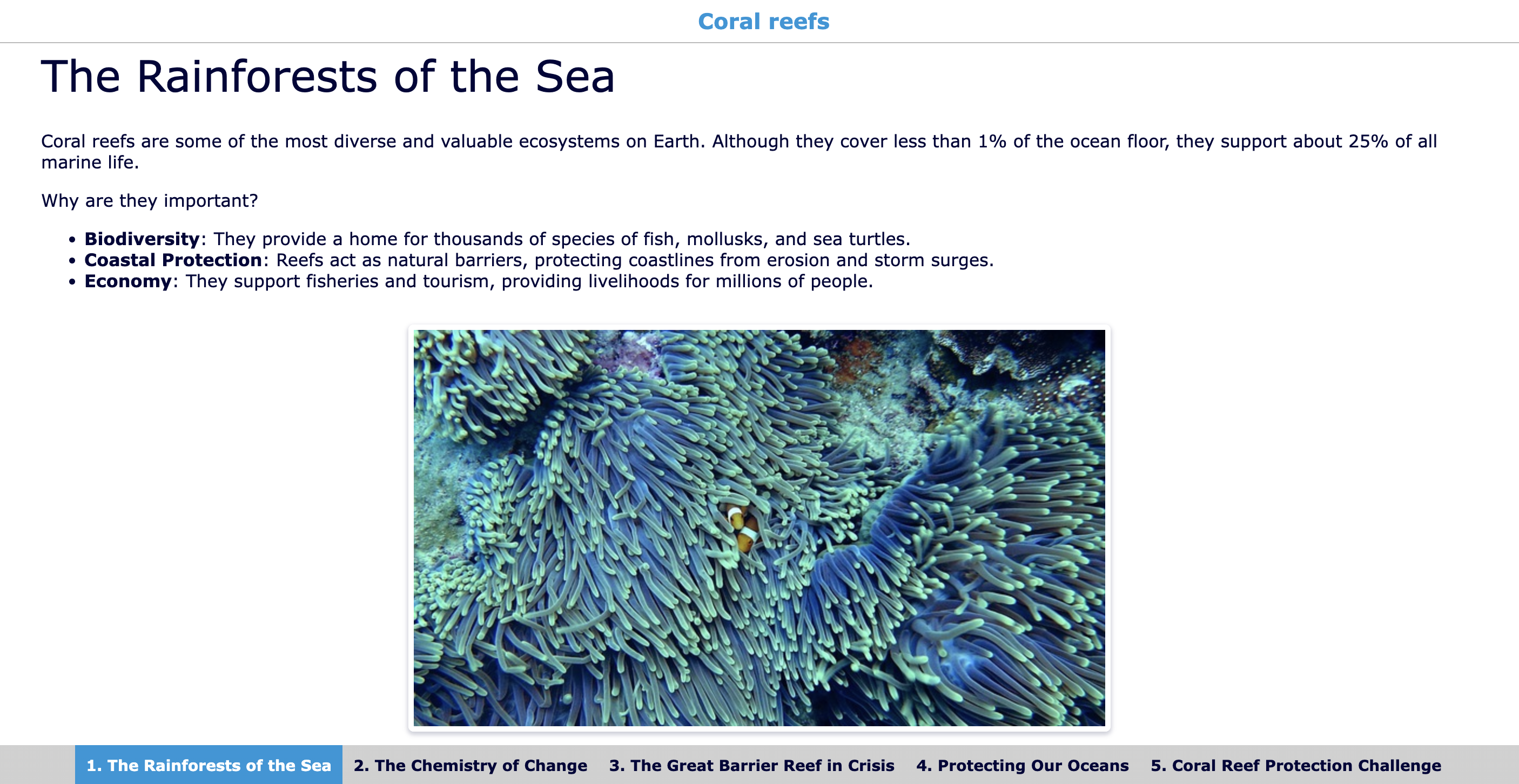 BookWidgets WebQuest about protecting and saving coral reefs – High school students