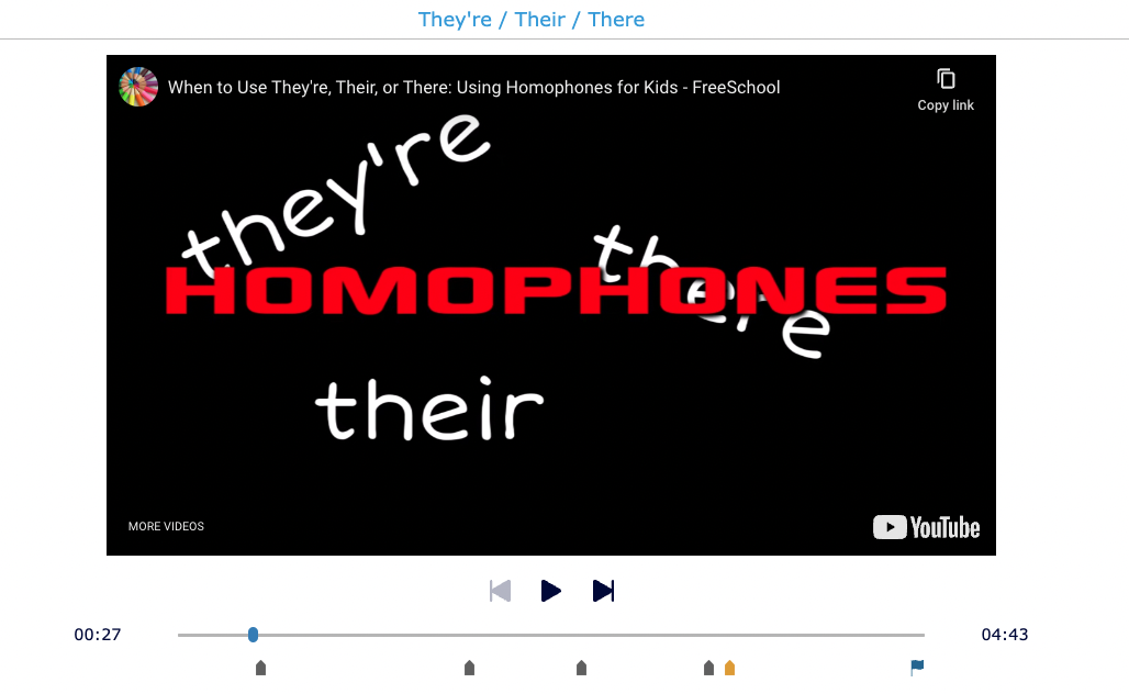 Homophones video quiz with auto-feedback