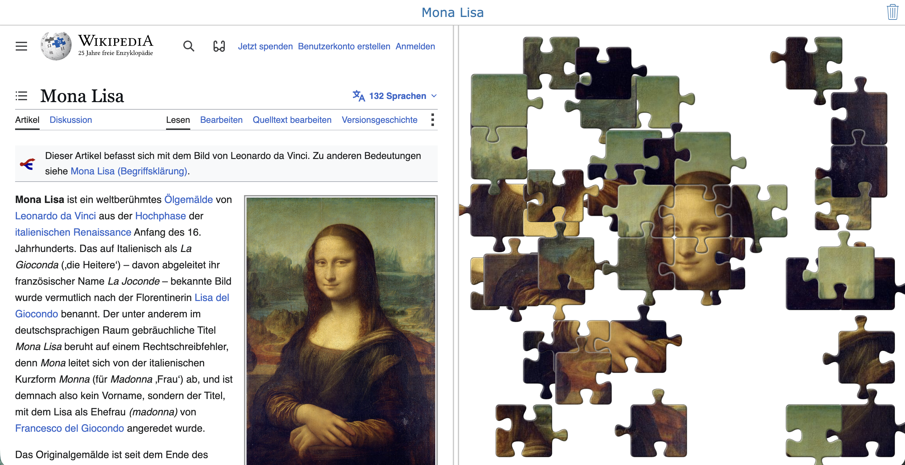 Ein Puzzle lösen und die Geschichte hinter dem Gemälde entdecken