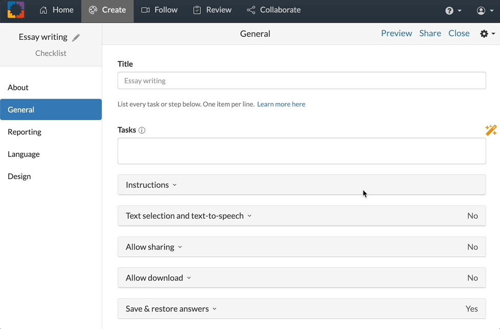 Creating a Checklist with the AI prototype