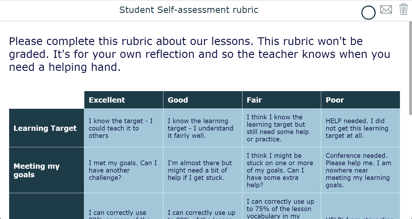 student self assessment