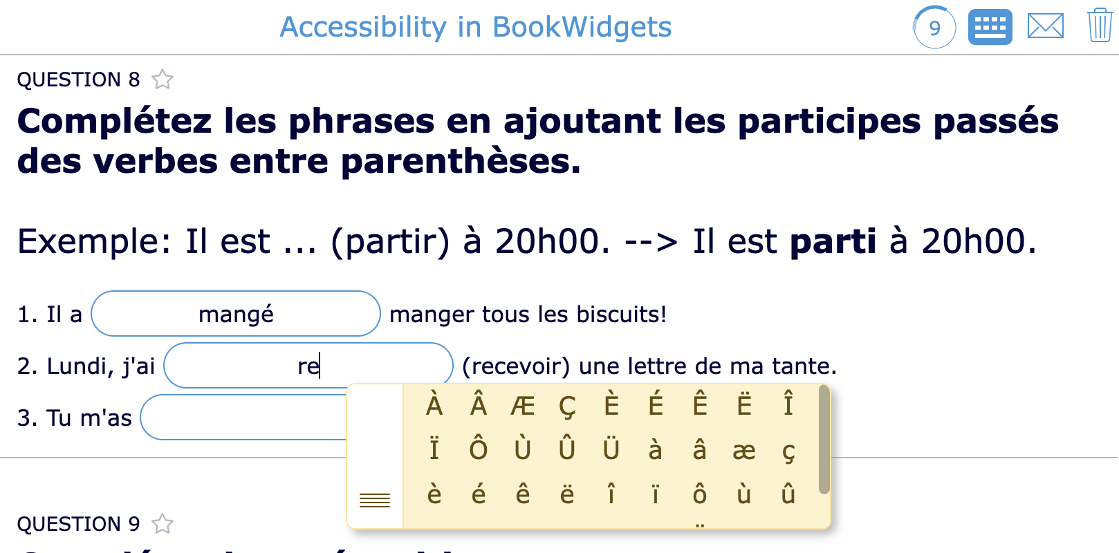 BookWidgets Accessibility On-screen keyboard